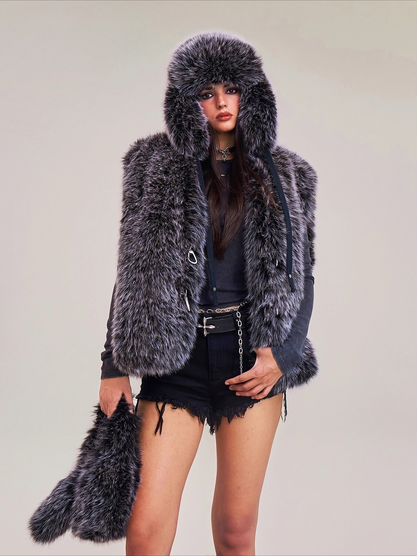Cross Relic Oversized Faux Fur Vest