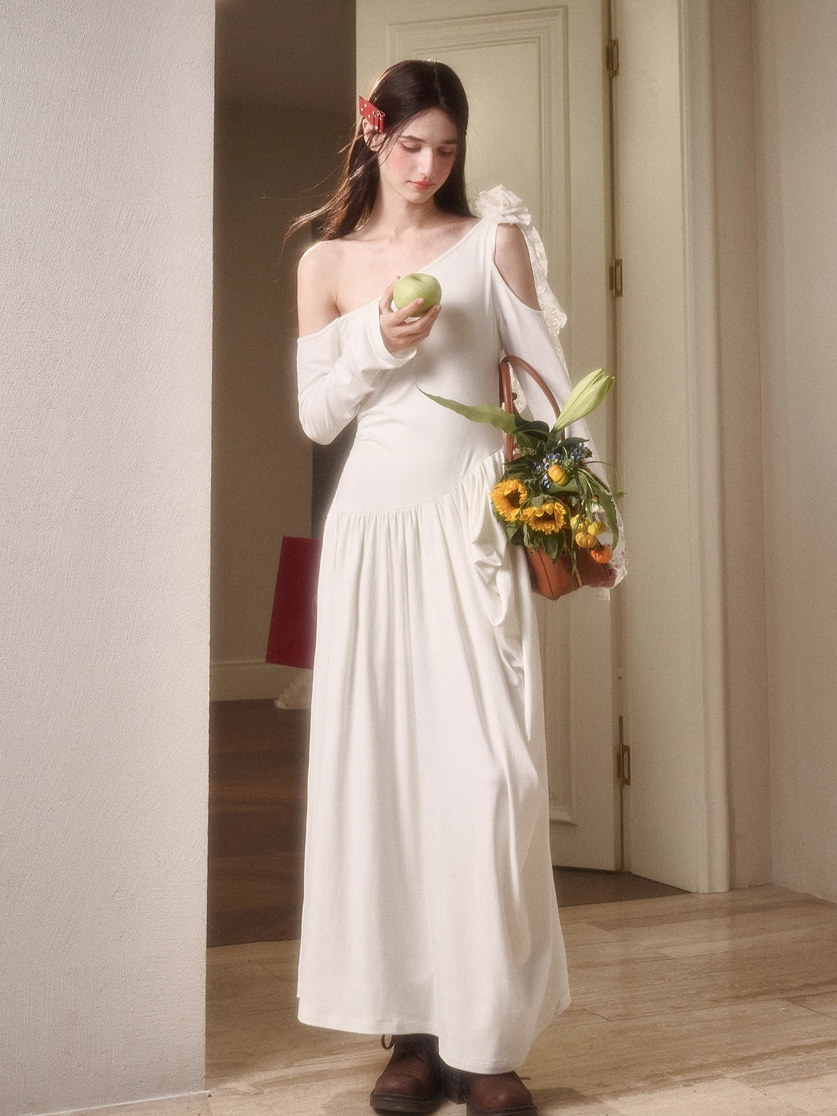 Hot Milk Off-Shoulder Knit Maxi Dress