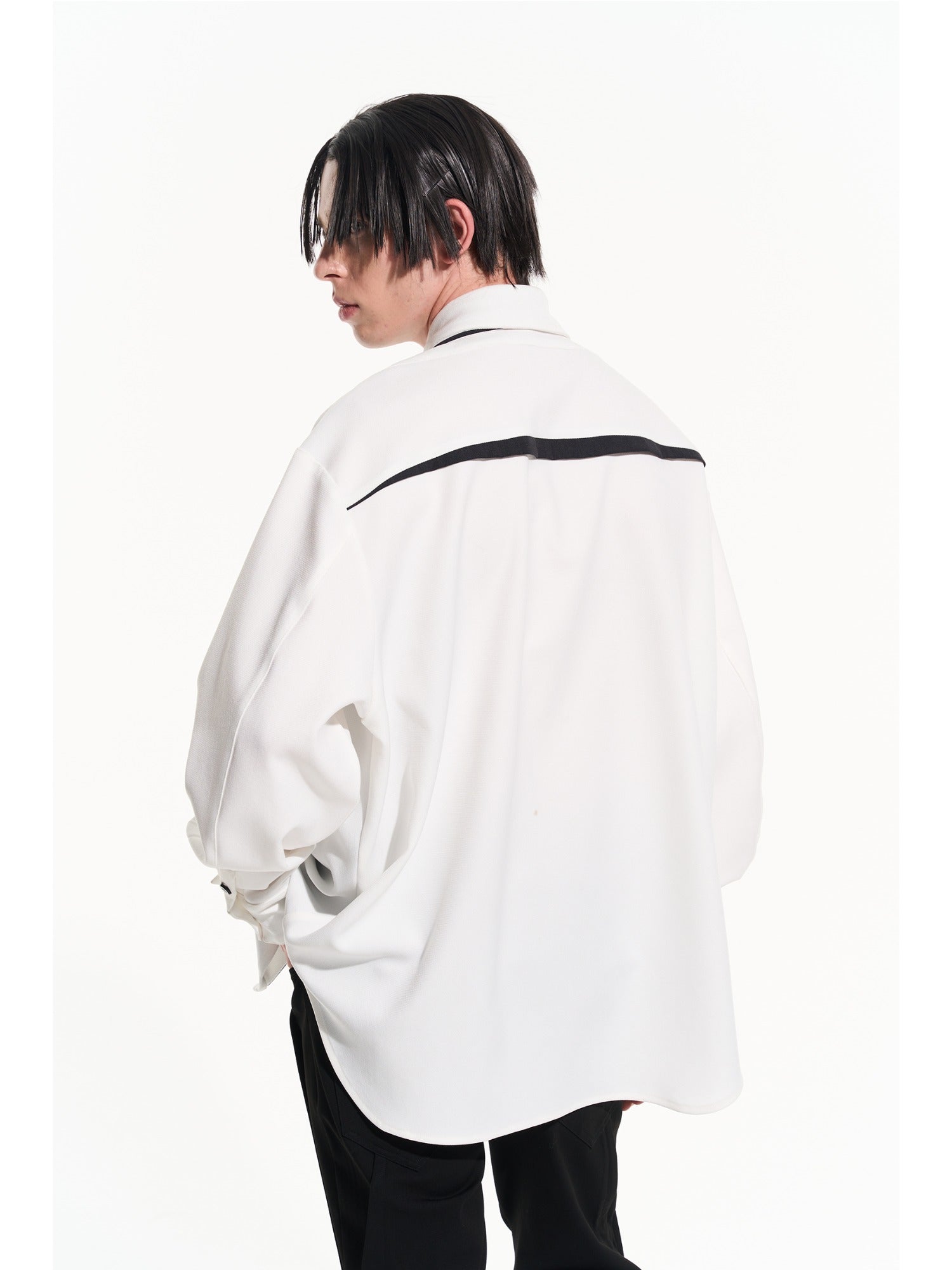 Layered Contrast Multi-Collar Asymmetric Shirt