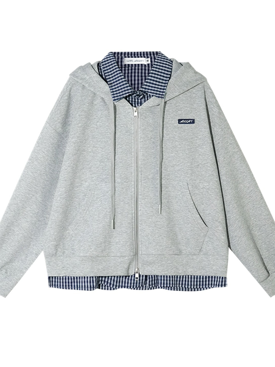 Plaid Patchwork Zip-up Hoodie