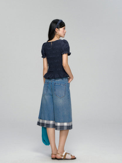 Three-Dimensional Flower Pleated Short-Sleeve Blouse - CHINASQUAD