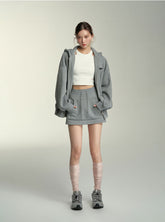 Grey Button-Up Hooded Sweatshirt & Skirt Set - CHINASQUAD