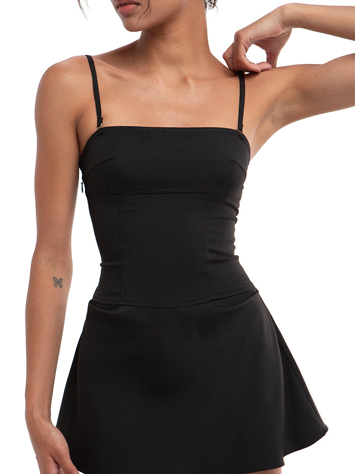 Black Classic Waist-Cinching A-Line Dress