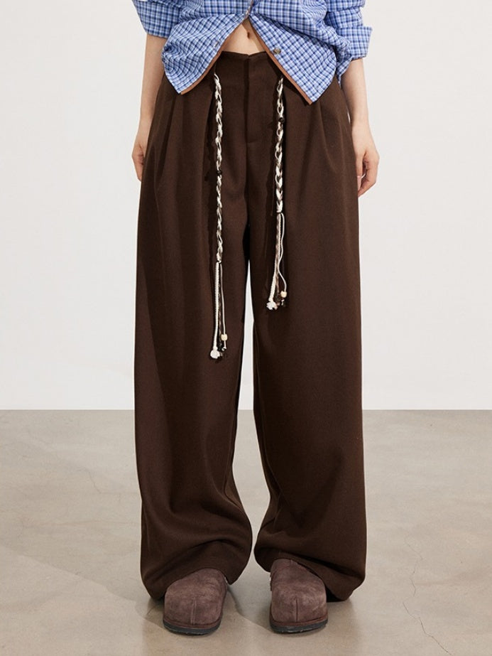 Wool-Blend Belted Wide-Leg Pants