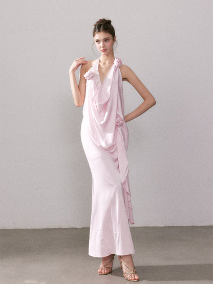 Ouro Shiny Satin Long Dress - CHINASQUAD