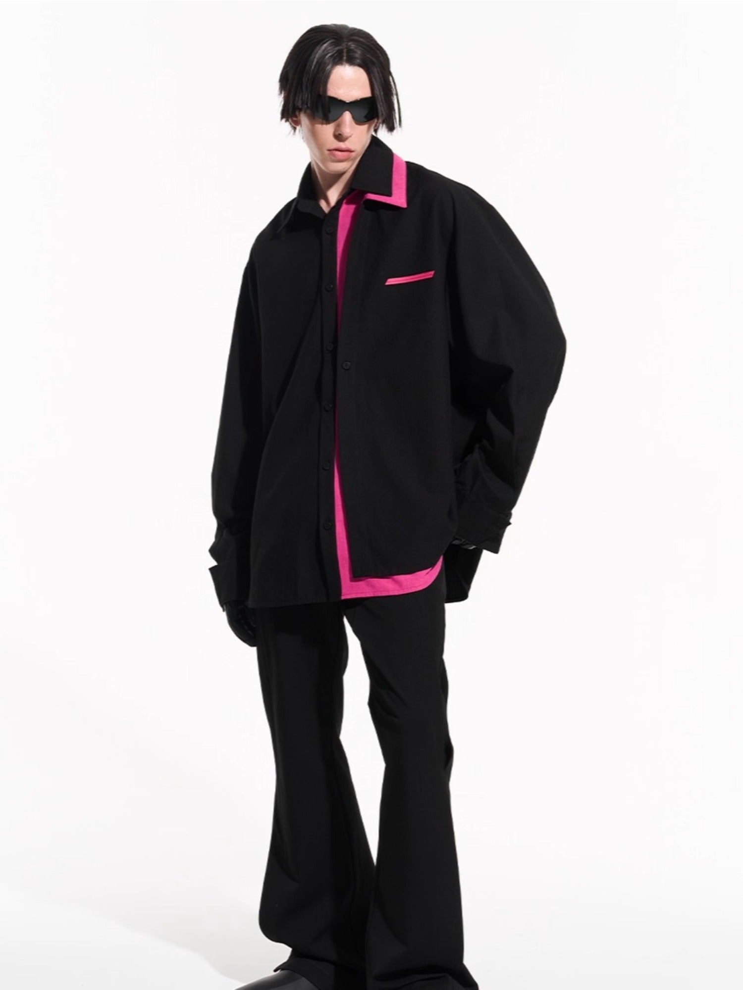 Layered Contrast Multi-Collar Asymmetric Shirt