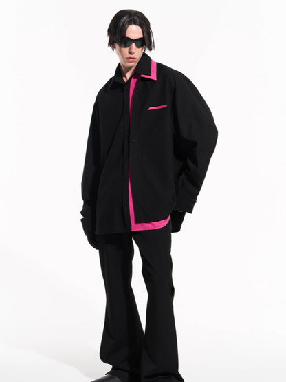 Layered Contrast Multi-Collar Asymmetric Shirt