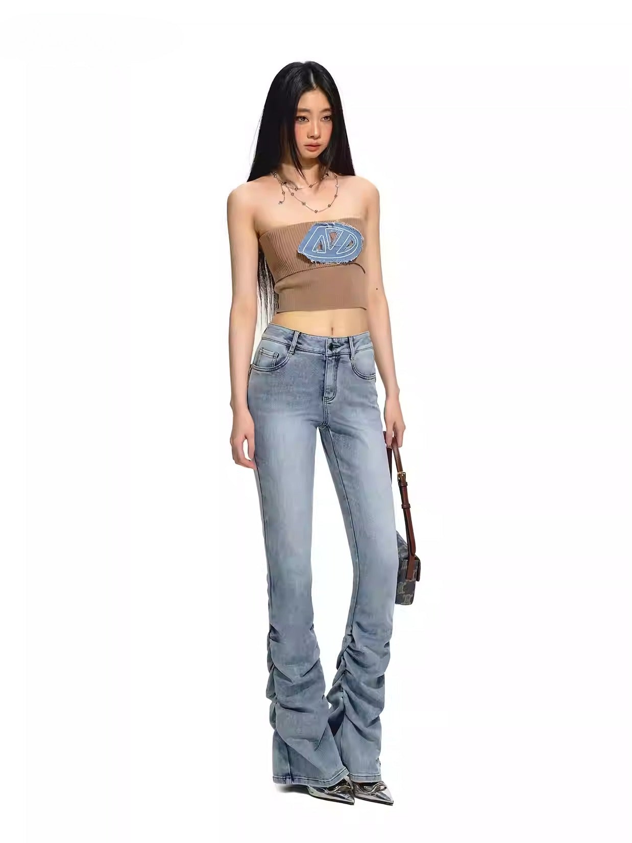 Blue Distressed Slim-Fit Flared Jeans