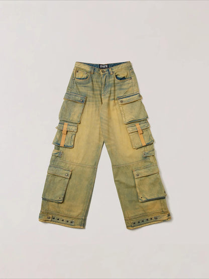 Wild Mustang Multi-Pocket Wide-Leg Jeans