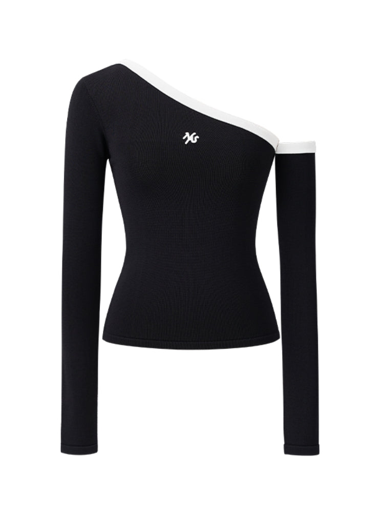 Asymmetrical Shoulder Slim-Fit Long-Sleeve Top