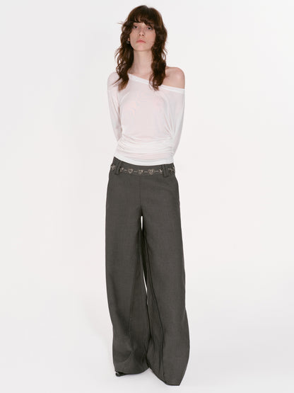 Structured Low-Waist Wide-Leg Pants