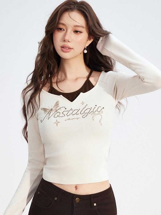 Butterfly Print Layered Slim-Fit T-Shirts