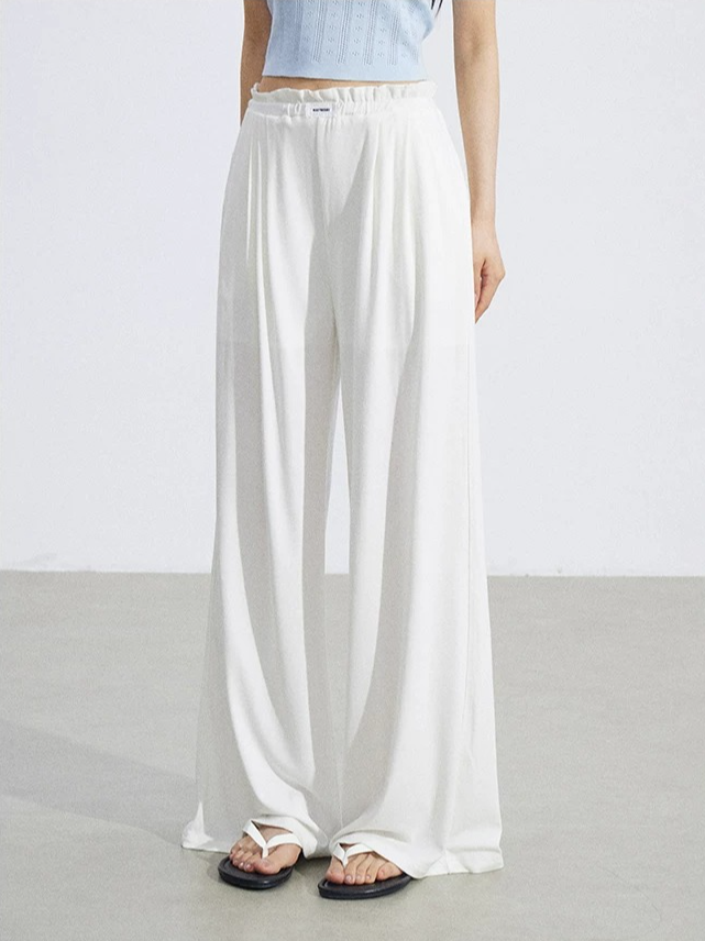 Lace-Trim Flowing Wide-Leg Pants