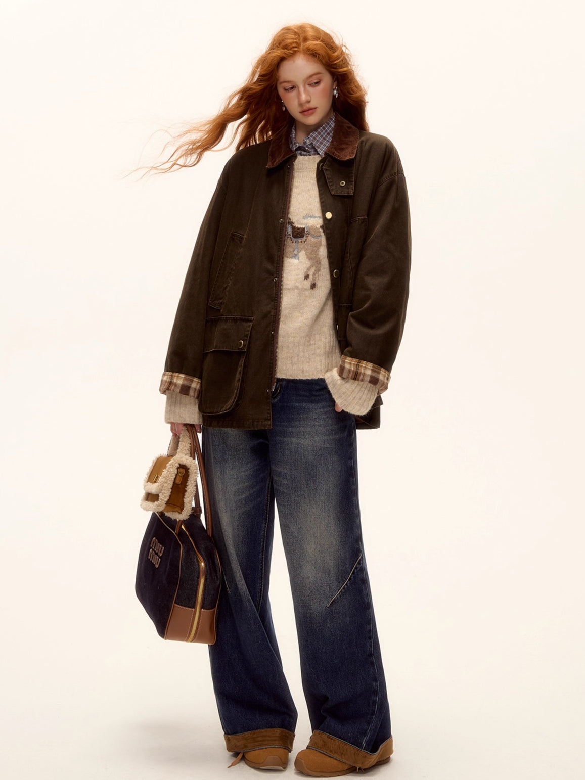 Plaid Corduroy Padded Workwear Jacket