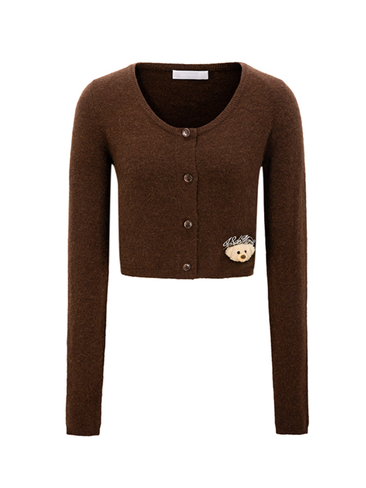 Bear Embroidered Knit Cardigan