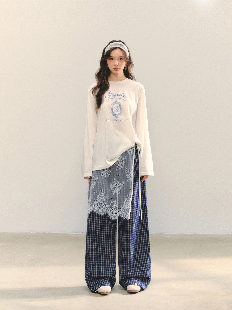 Plaid Color-block Waist Spliced Straight Pants - CHINASQUAD