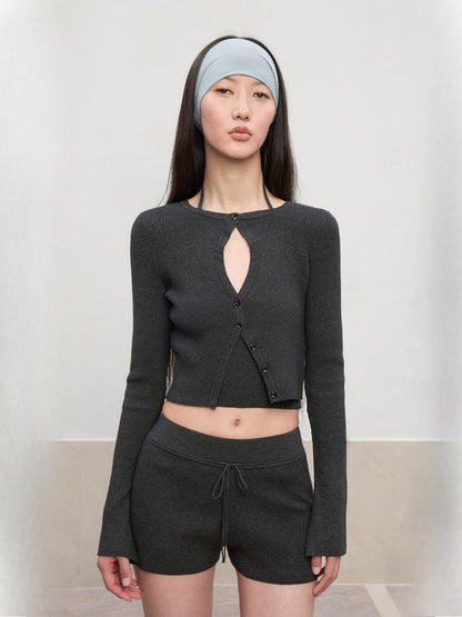 Hollow Spun Long-Sleeve Knit Cardigan