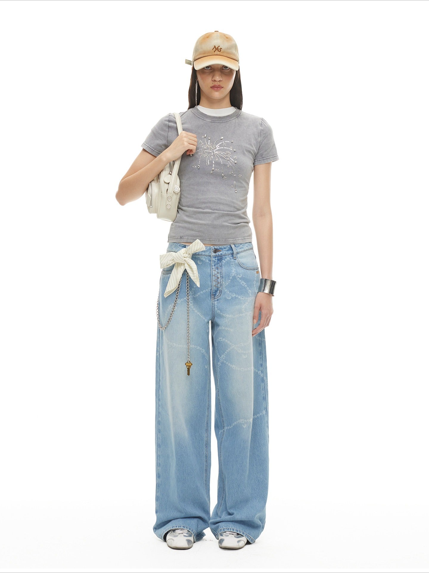 Beverly Washed Wide-Leg Denim Trousers