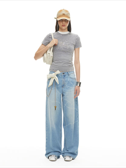 Beverly Washed Wide-Leg Denim Trousers