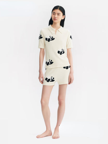 Panda Pattern Knitted Short Pajamas