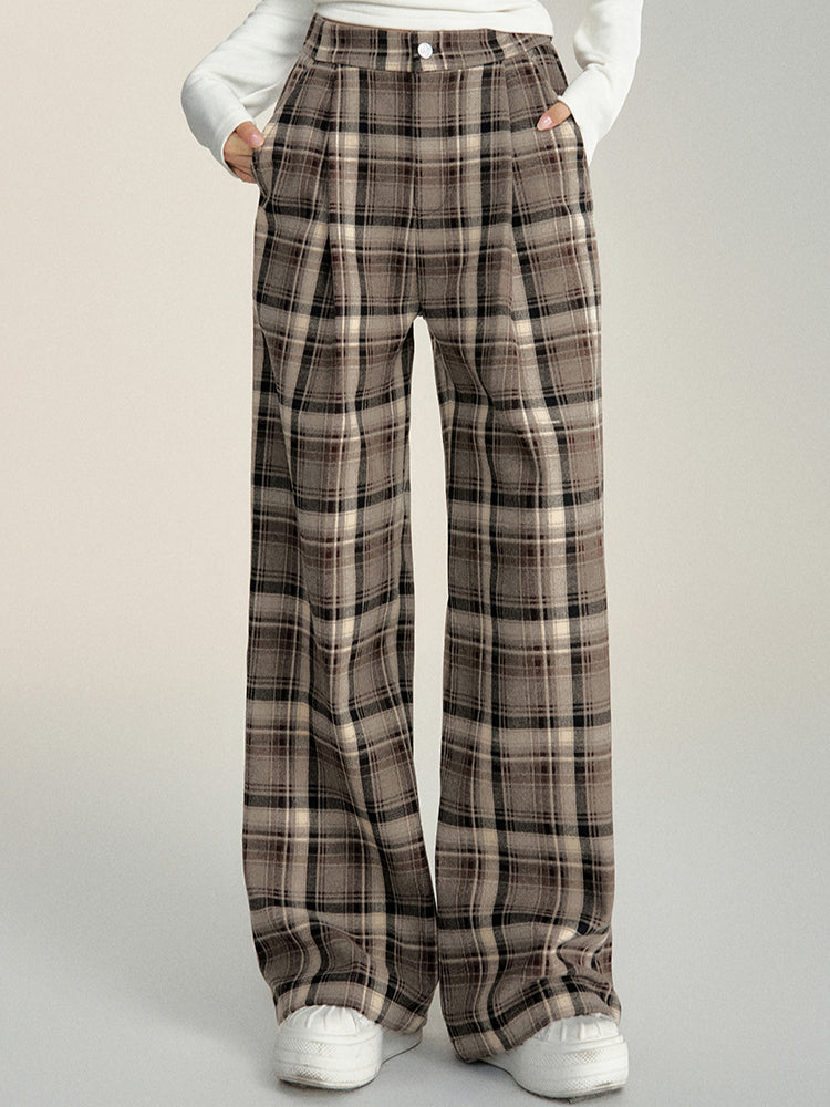 Loose Plaid Wide-Leg Pants