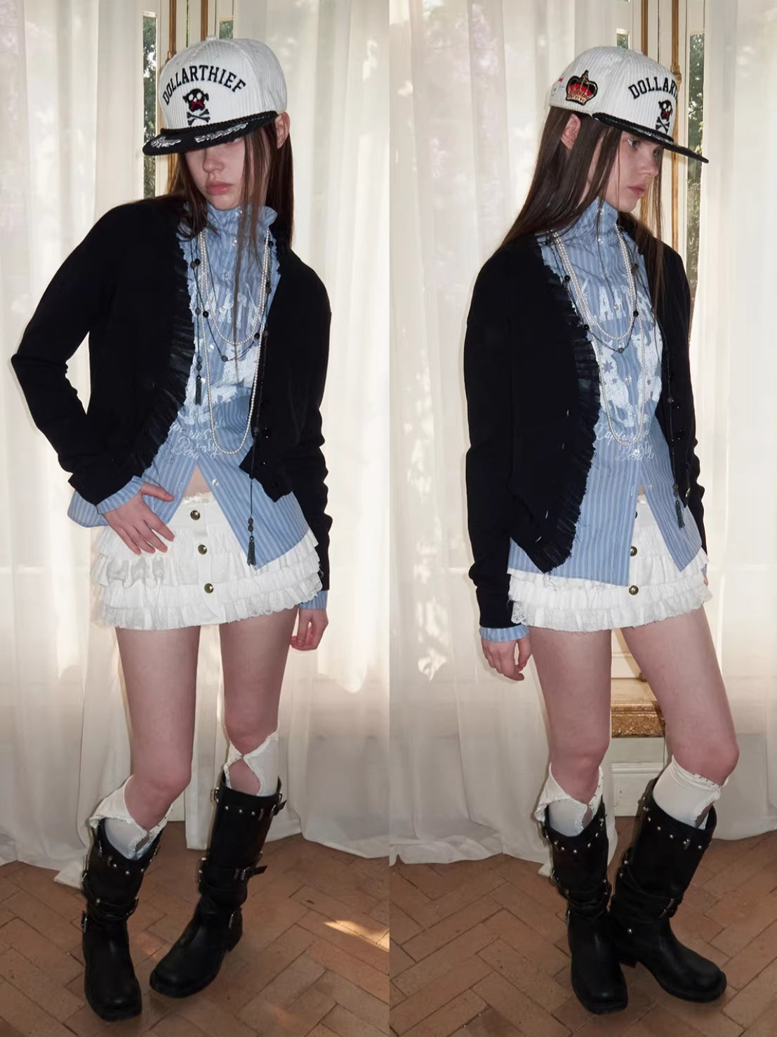 Ruched Trim Acetate-Blend Knit Cardigan