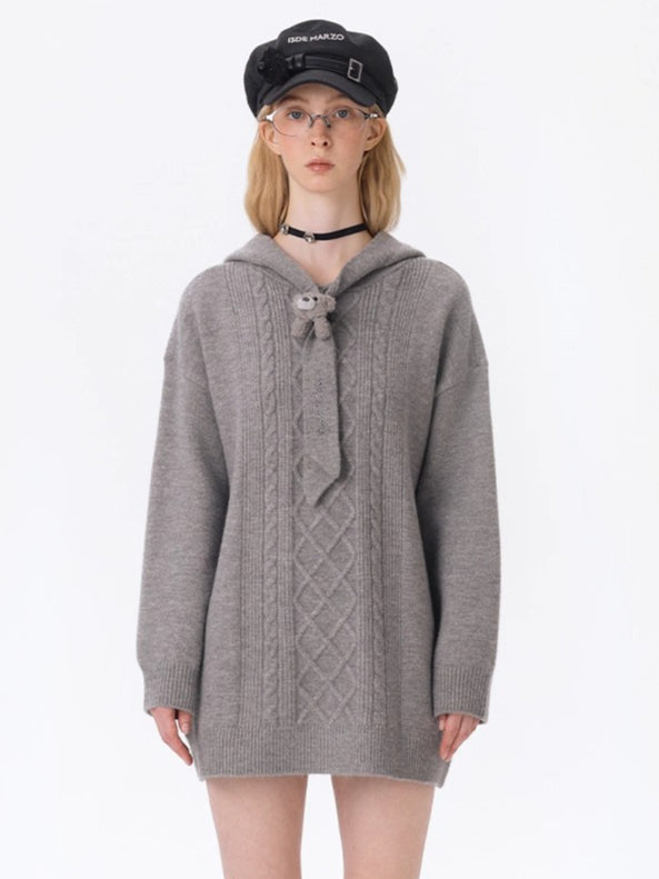 Hooded Knit Midi Dress Sweater