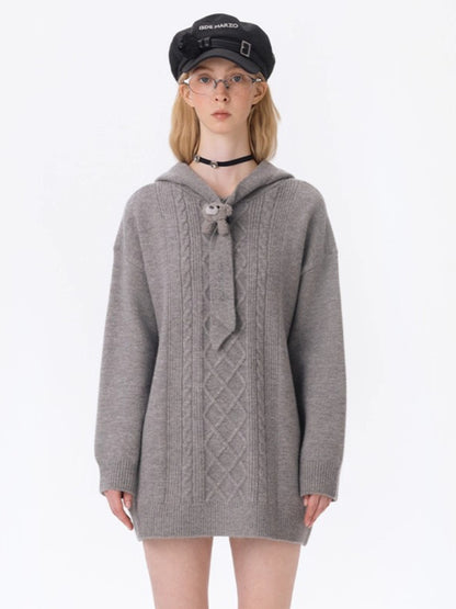 Hooded Knit Midi Dress Sweater