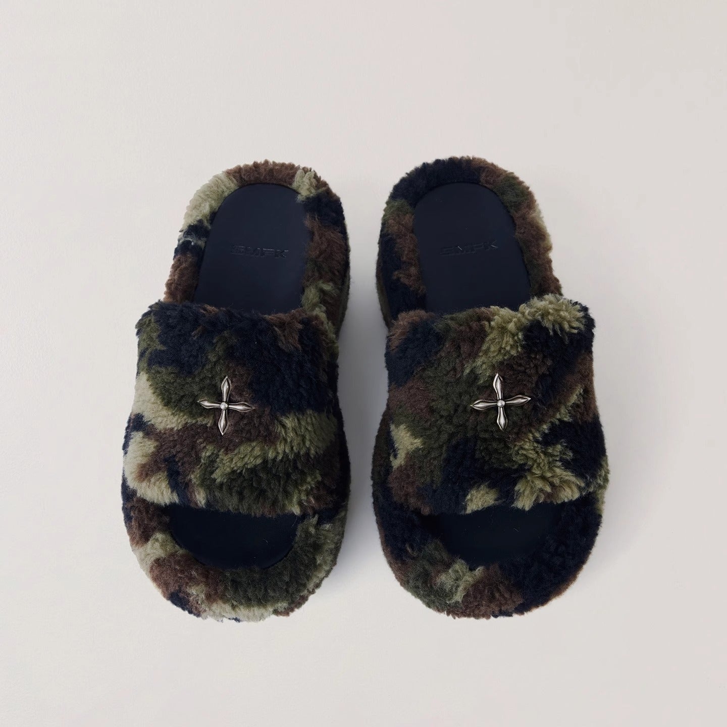 Cross Relic Shearling Heel Mules