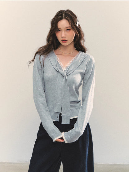 Lace Splicing Strappy Knitted Cardigans