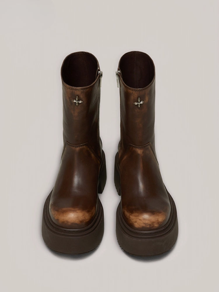 Compass Mode Leather Riding Boots Snow Mountain - CHINASQUAD