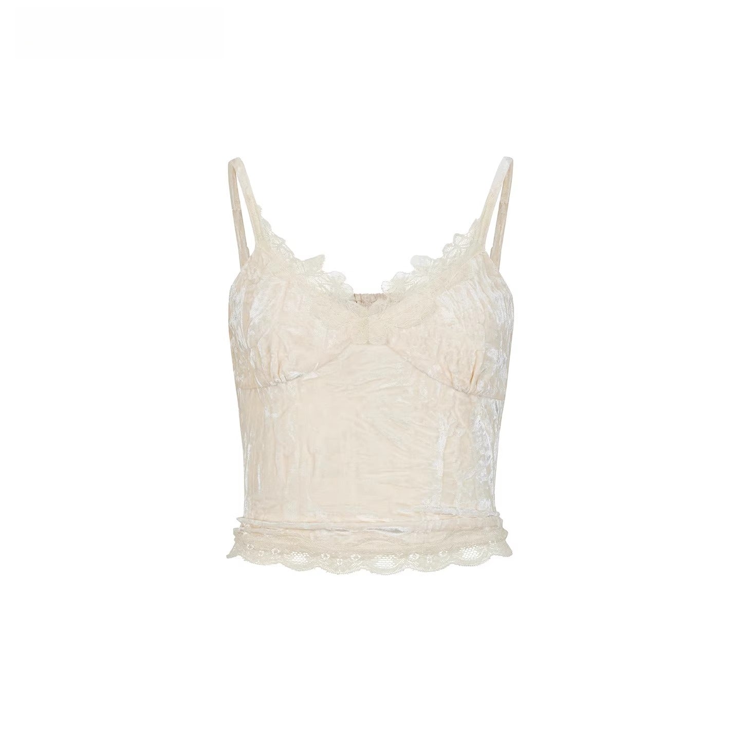 Velvet &amp; Lace Spliced Slim-Fit Camisole