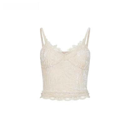 Velvet &amp; Lace Spliced Slim-Fit Camisole