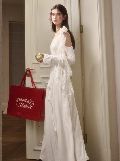 Hot Milk Off-Shoulder Knit Maxi Dress