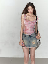 Pink & Yellow Off-Shoulder Mesh Rose Print T-shirt - CHINASQUAD