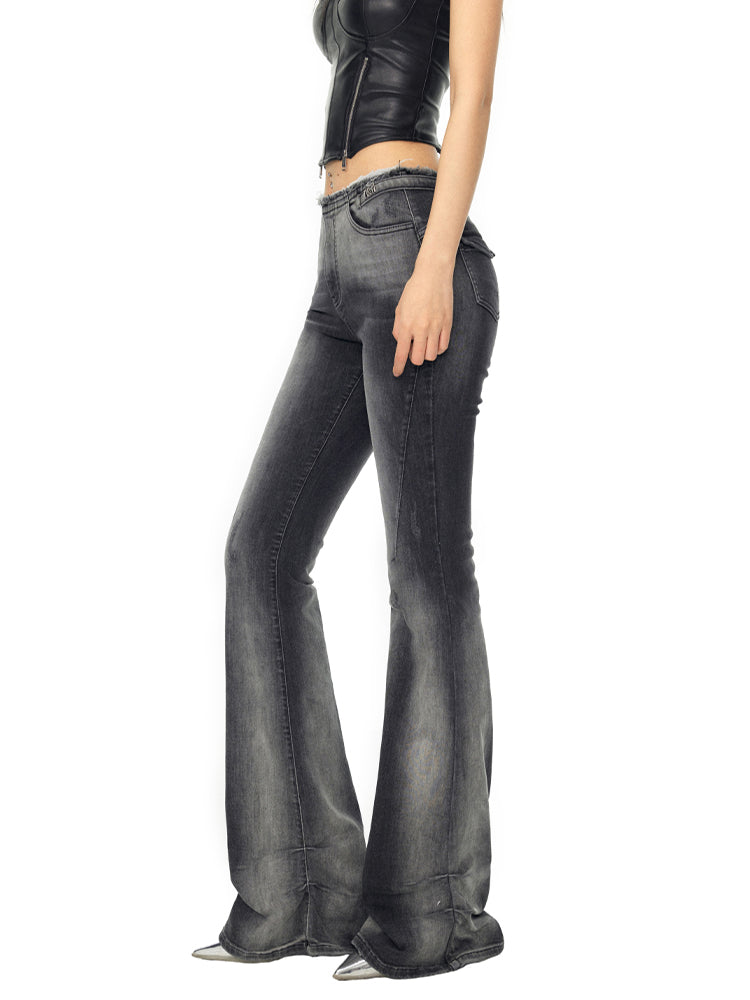 Heavy Washed High-Stretch Flared Jeans