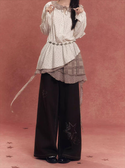 Deconstructed Patchwork Waist-Cinched Shirt Dress