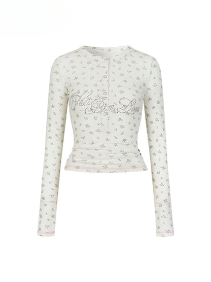 Studded Floral Fitted Long Sleeve T-shirt