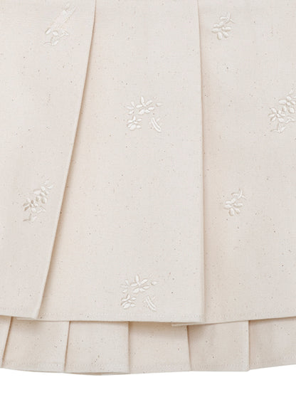 White Blossom Pleated Mini Skirt