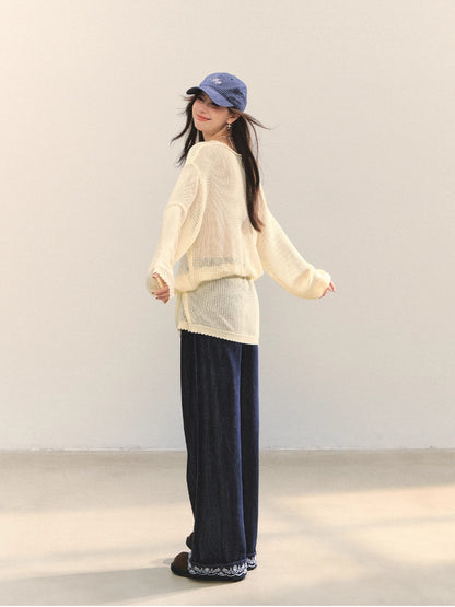 Embroidered Belt High-Waist Straight Pants