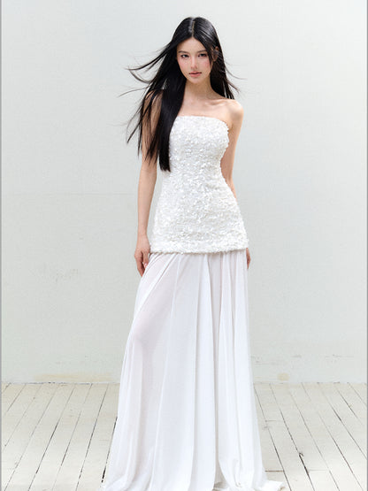 Sequin Mesh Strapless Dress