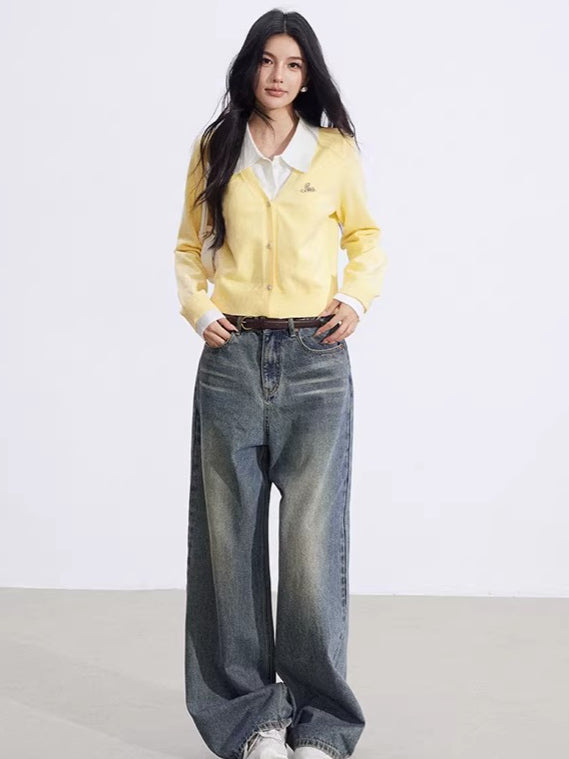 Layered-Effect Knit Polo Top