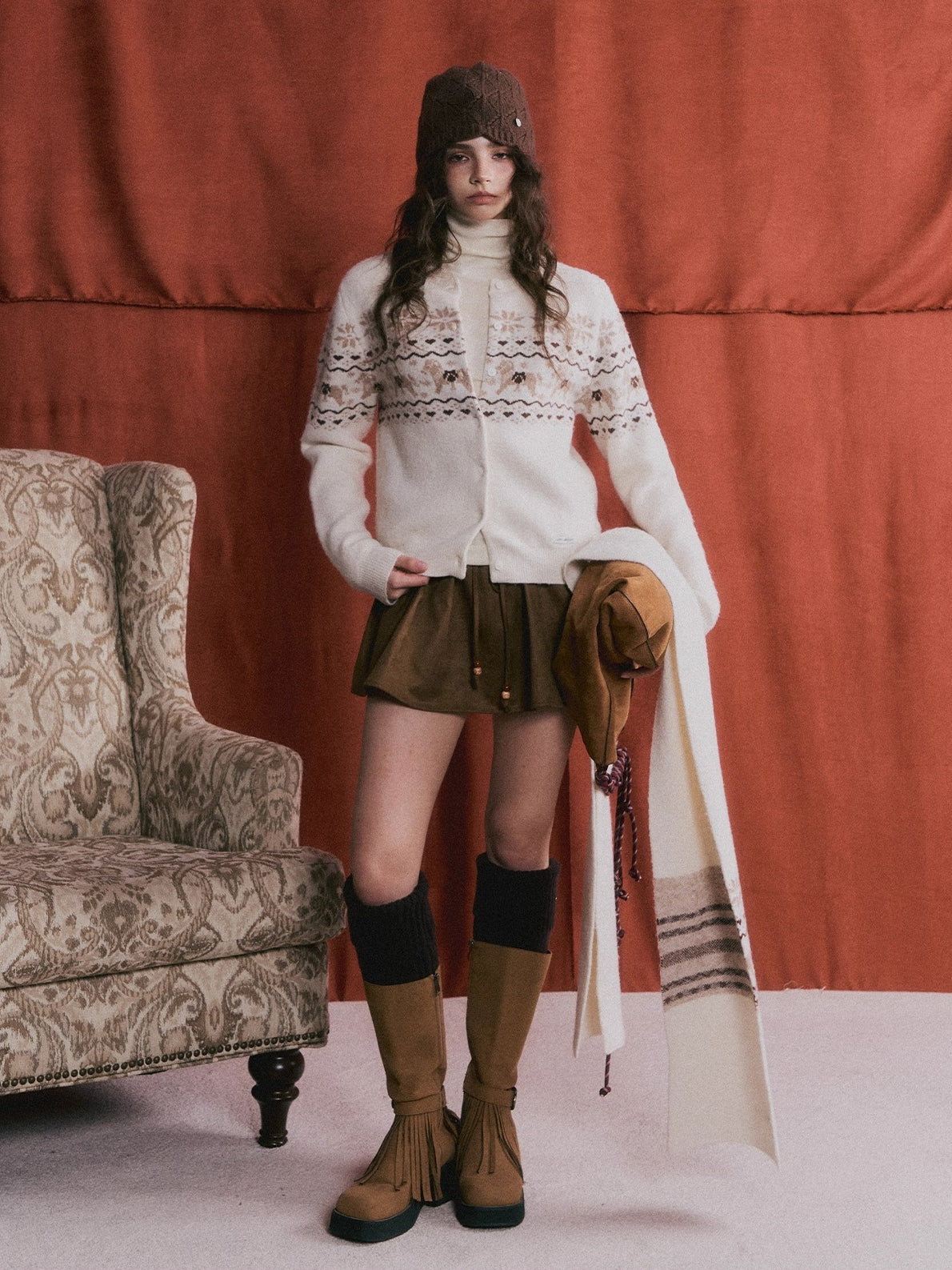 Beaded Suede Puff Mini Skirt