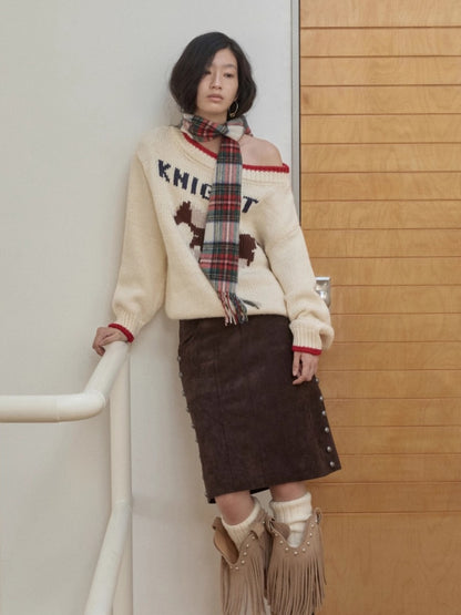 Fair Isle Icelandic Off-Shoulder Chunky Knit Sweater