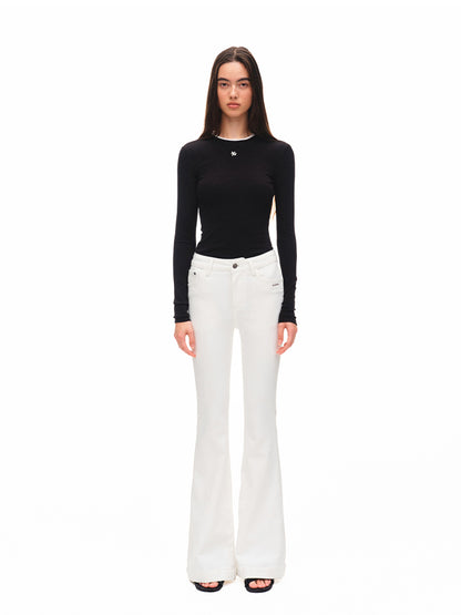 Contrast-trim Regular-shoulder Long-Sleeve T-shirt - CHINASQUAD