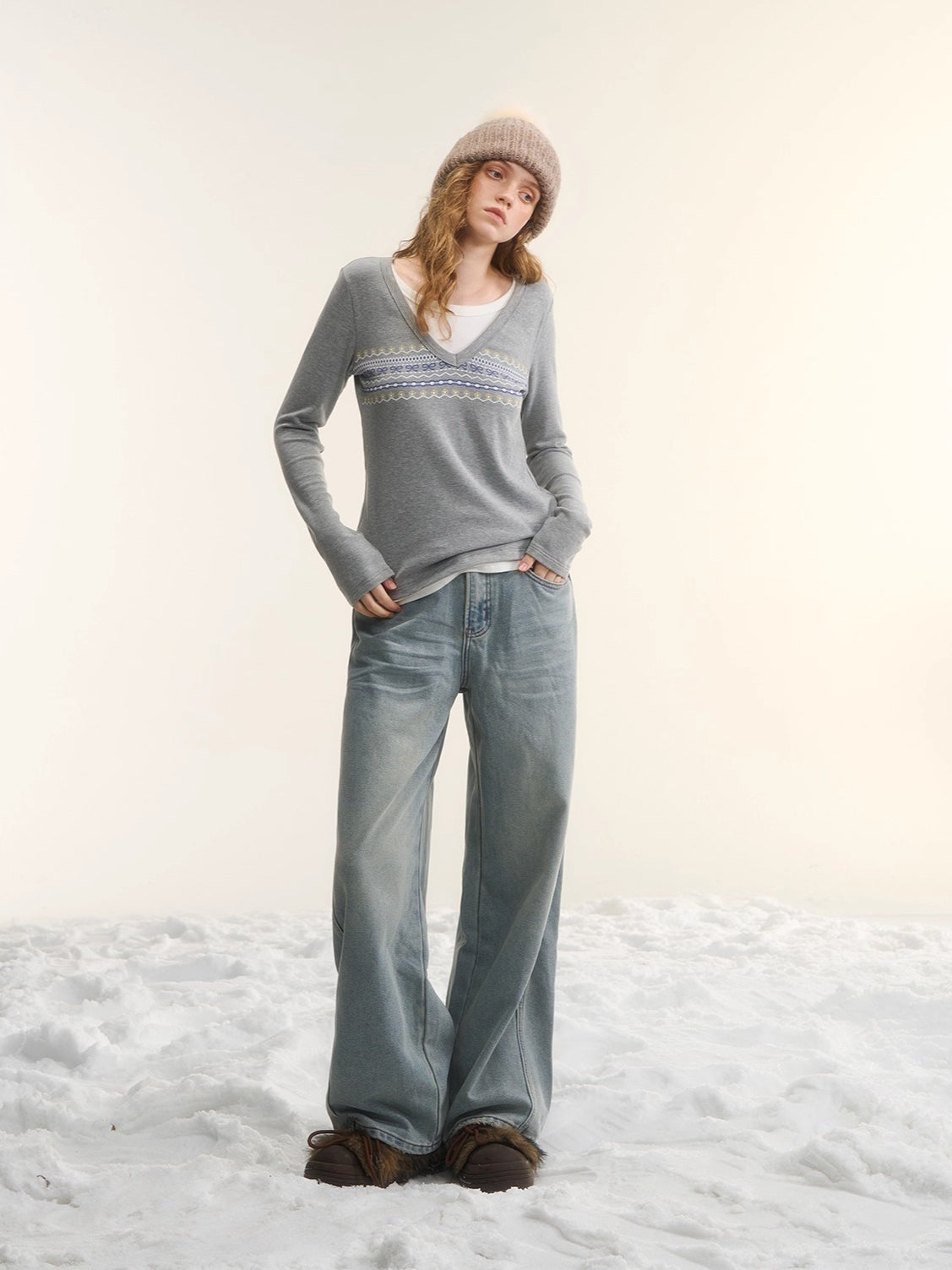 Washed Distressed Straight-Leg Denim Jeans