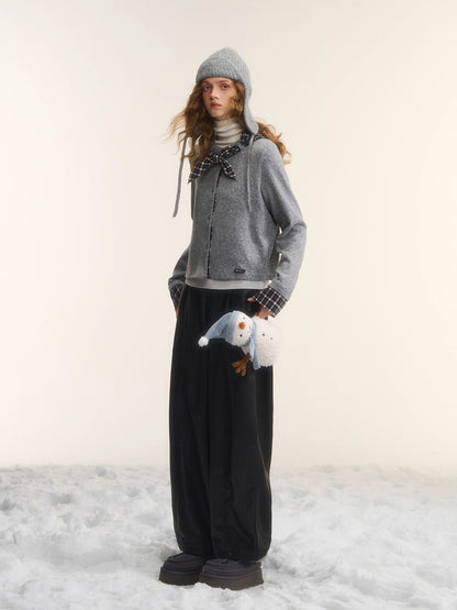 Panelled Slimming Black Curved-Leg Pants