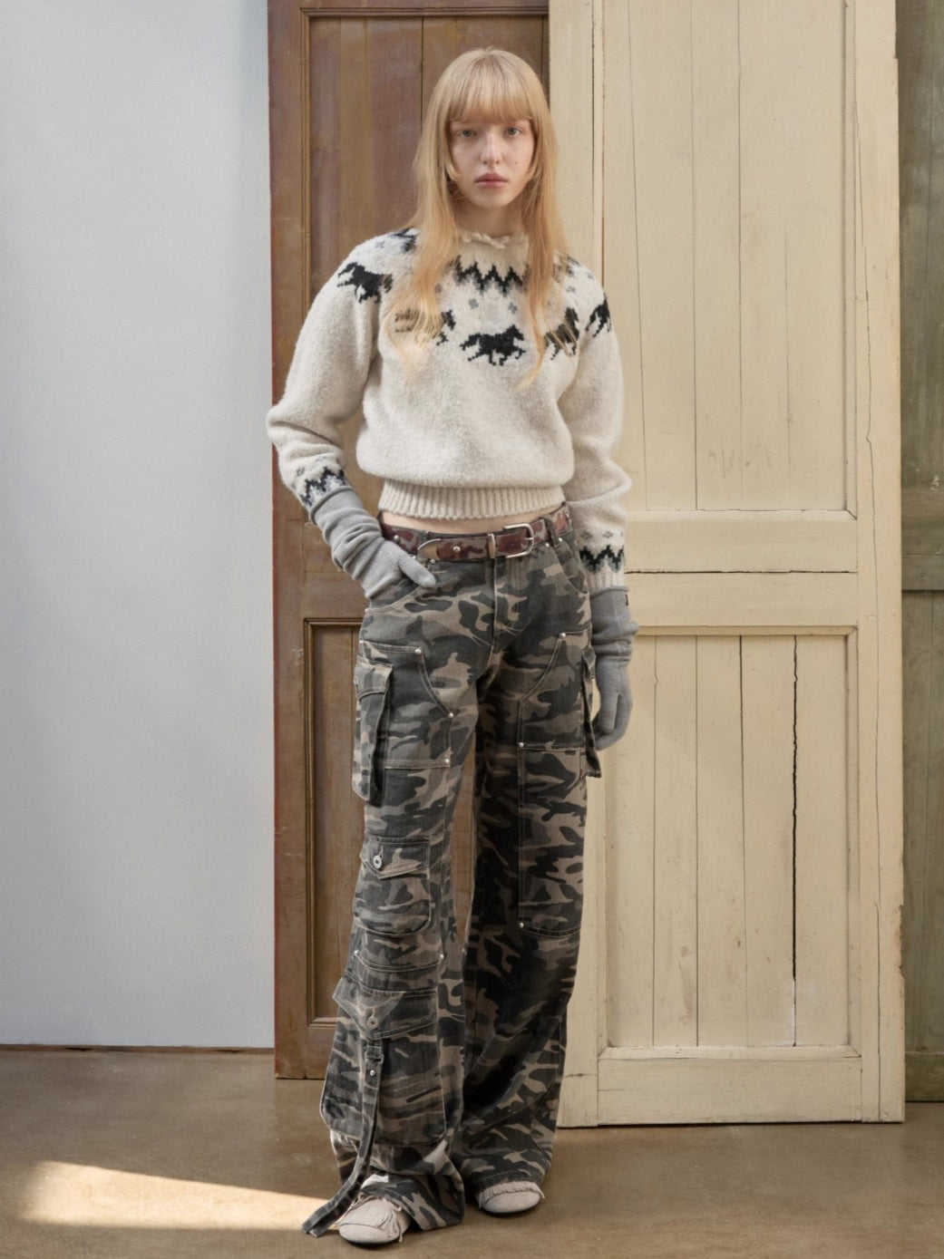 Fair Isle Pony Jacquard Chunky Knit Sweater