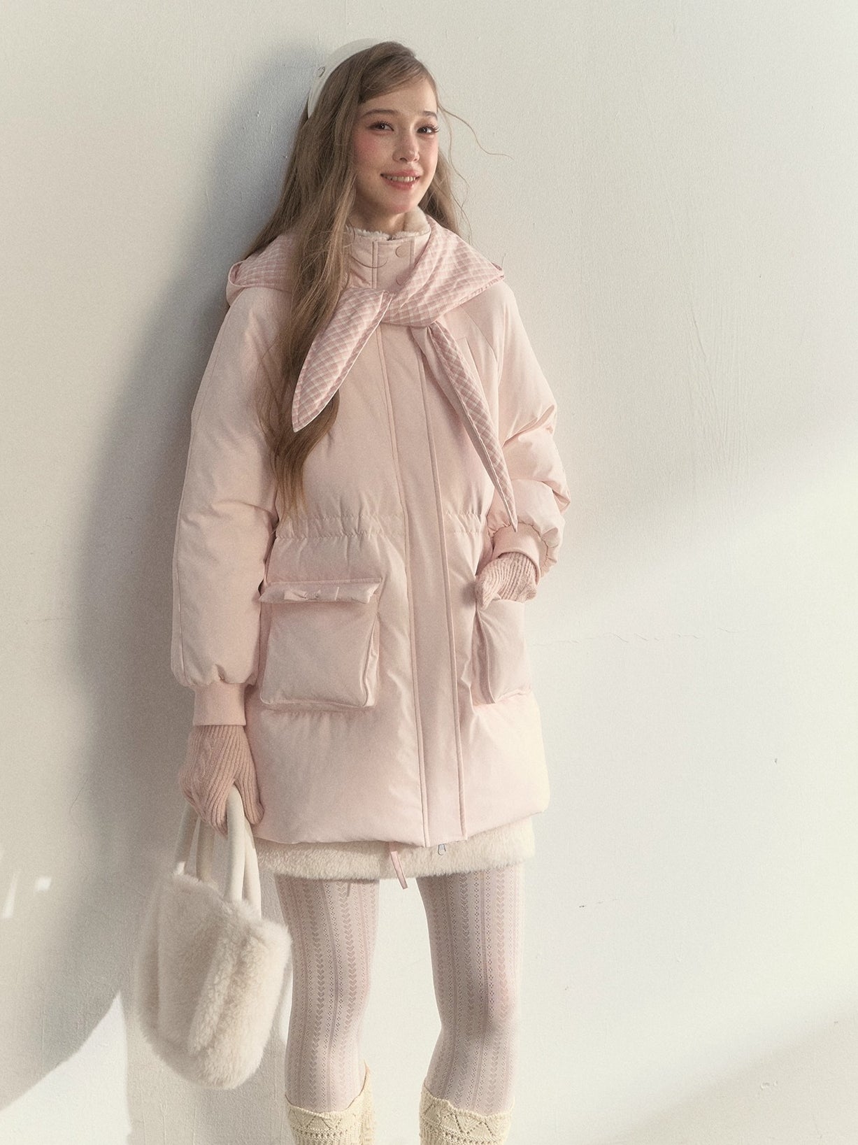 Blush Scarf-Hood Down Coat