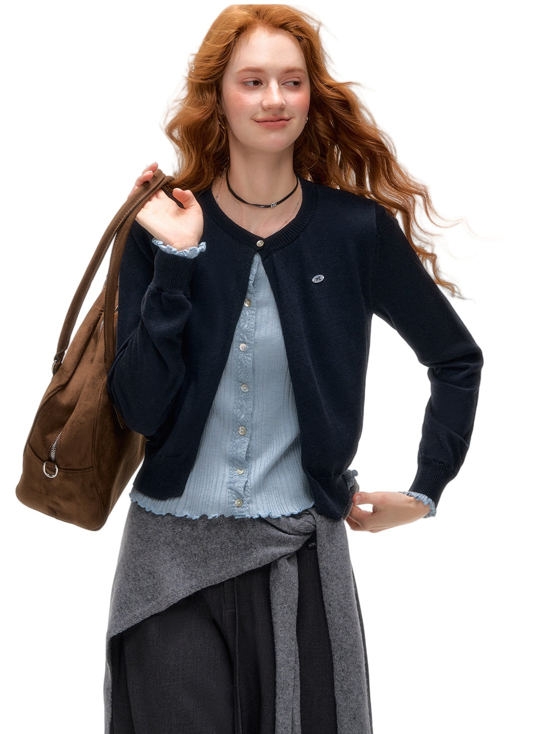 Contrast Layered-Effect Knit Cardigan